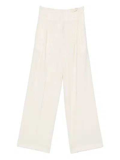 Semicouture High-waisted Wide-leg Wool Blend Trousers In Multi