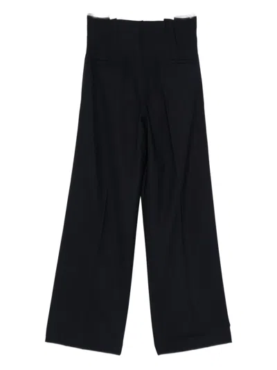 Semicouture Wide Leg Pleated Trousers With Belt Loops In Black