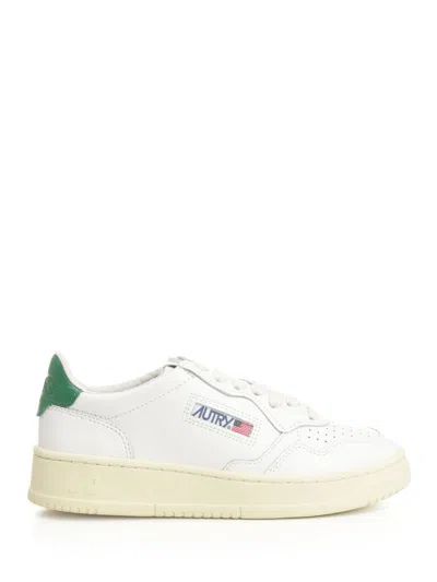 Autry Perforated Leather Low-top Sneakers With Green Accents In Multi