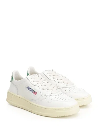 Autry Perforated Leather Low-top Sneakers With Green Accents In Multi