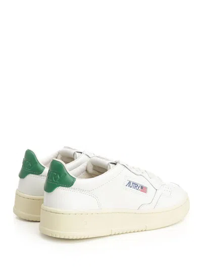 Autry Perforated Leather Low-top Sneakers With Green Accents In Multi