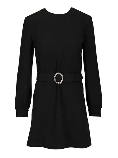 Saint Laurent Wool-cotton Belted A-line Mini Dress In Black