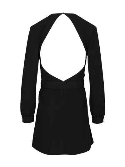 Saint Laurent Wool-cotton Belted A-line Mini Dress In Black