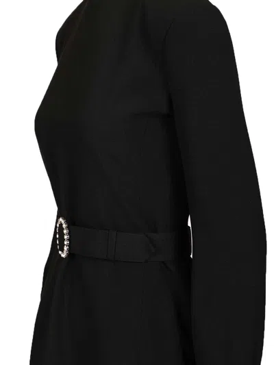 Saint Laurent Wool-cotton Belted A-line Mini Dress In Black