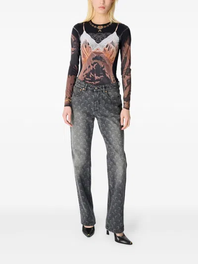 Marine Serre Moon Laser Grey Wash Denim Straight Jeans In Blue