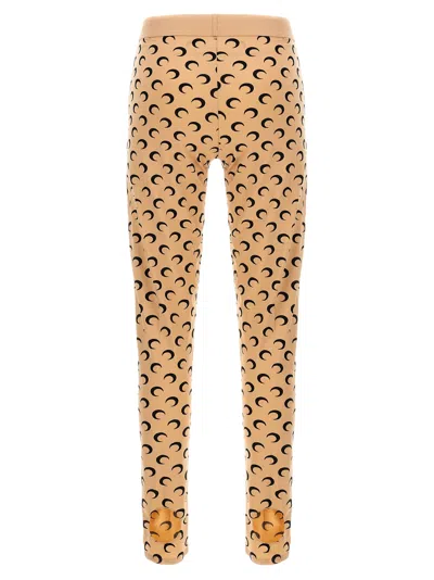 Marine Serre High-waisted Leggings With Crescent Moon Pattern In Brown