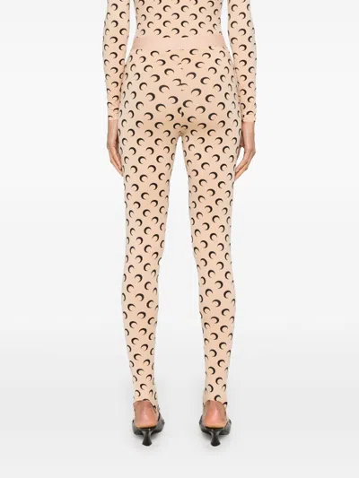 Marine Serre High-waisted Leggings With Crescent Moon Pattern In Brown