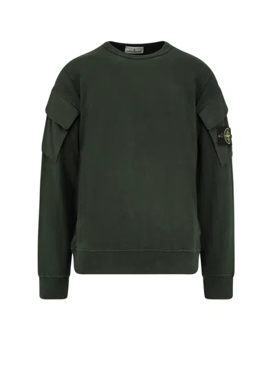 Stone Island Brushed Organic Cotton Fleece Sweatshirt With Ribbed Inserts In Multi