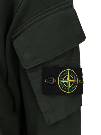 Stone Island Brushed Organic Cotton Fleece Sweatshirt With Ribbed Inserts In Multi