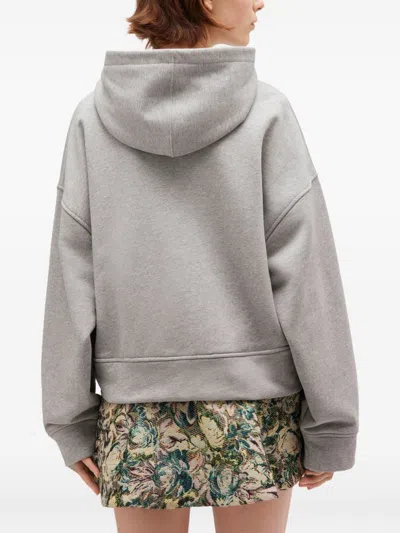 Ganni Cotton Zip-up Hoodie Featuring Pockets In Gray