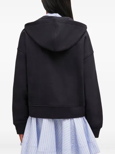 Ganni Hooded Long Sleeve Organic Cotton Sweatshirt In Black