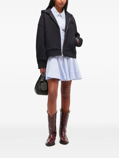 Ganni Hooded Long Sleeve Organic Cotton Sweatshirt In Black