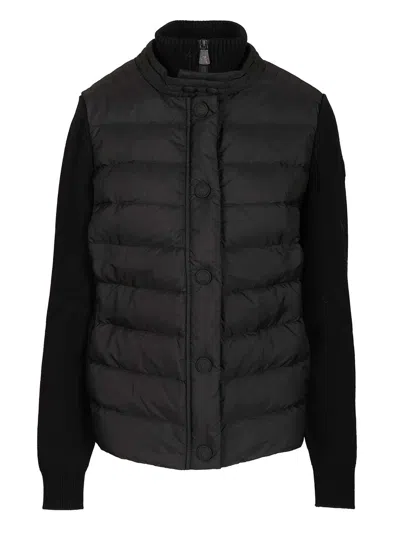 Moncler Padded Wool Knit Cardigan Coats Black In Black