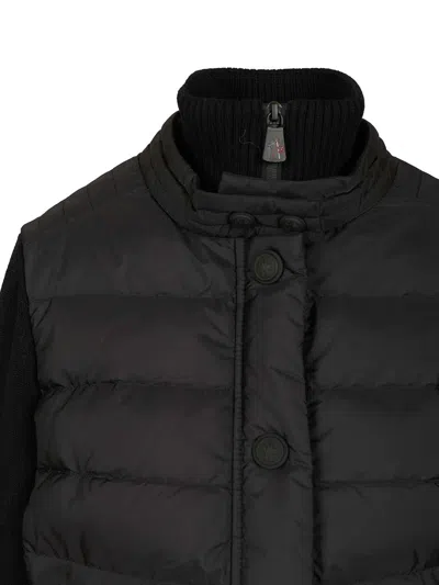 Moncler Padded Wool Knit Cardigan Coats Black In Black