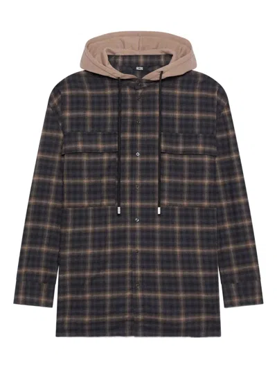 Gcds Plaid Hooded Shirt Chest Pockets Drawstring In Multi