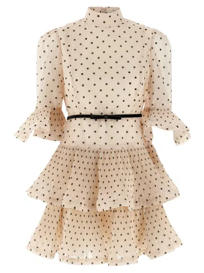 Zimmermann Pleated Sleeved Dresses White/black In Gold