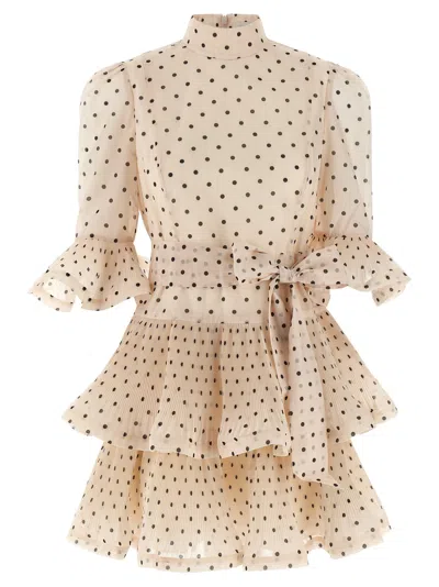 Zimmermann Pleated Sleeved Dresses White/black In Gold