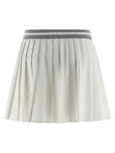 Brunello Cucinelli Skirt With Contrast Trim And Pleats In White