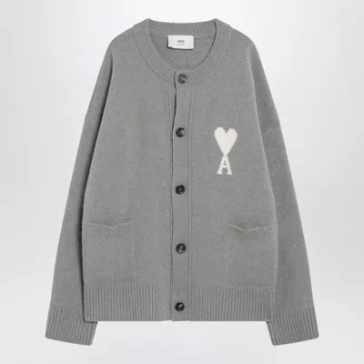 Ami Alexandre Mattiussi Ami Paris Grey Wool Cardigan Ami De Coeur Men In Gray