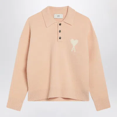 Ami Alexandre Mattiussi Ami Paris Powder Pink Ami De Coeur Polo Sweater Men In Brown