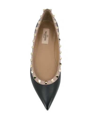 Valentino Leather Ballet Flats Rockstud Embellishment In Black
