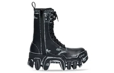 Balenciaga Bulldozer Lace Up Boots 'black Outline Calfskin'