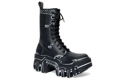Balenciaga Bulldozer Lace Up Boots 'black Outline Calfskin'