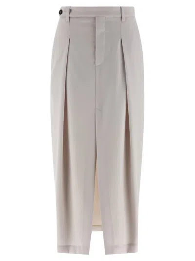 Brunello Cucinelli Curved Pleated Skirt Button Detail In Neutral