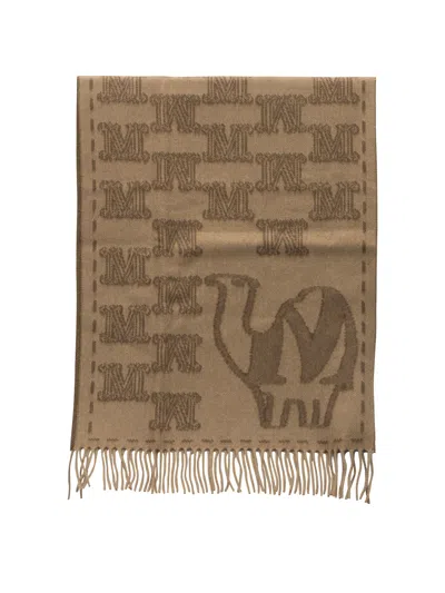 Max Mara Camel Motif Scarf Fringed Edges In Brown