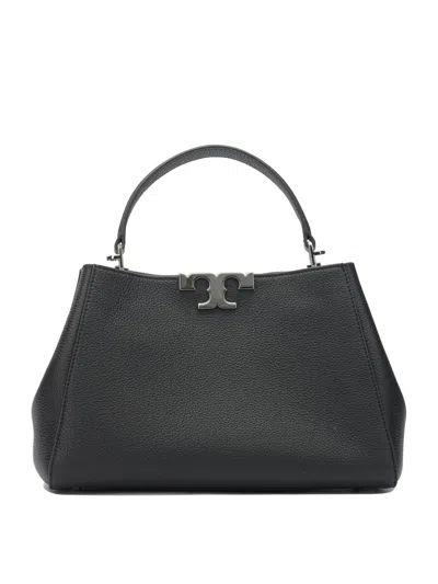 Tory Burch Eleanor Mini Satchel In Hammered Leather Black In Black