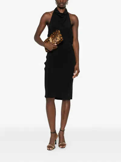 Tom Ford Silk Halterneck Dress Draped Neckline In Black