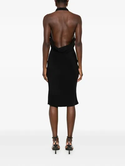 Tom Ford Silk Halterneck Dress Draped Neckline In Black