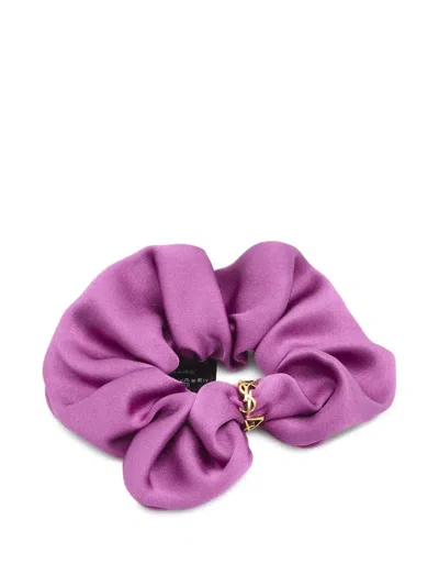 Saint Laurent Twisted Cassandre Ring-detail Silk Scrunchie In Purple