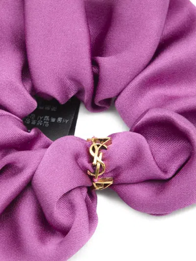 Saint Laurent Twisted Cassandre Ring-detail Silk Scrunchie In Purple