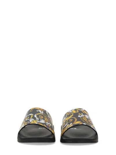 Versace Jeans Couture Slide Sandal With Logo In Multi