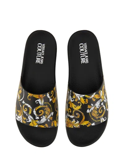 Versace Jeans Couture Slide Sandal With Logo In Multi