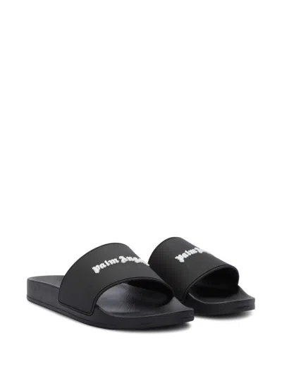Palm Angels Slide Sandals With Embossed Logo In Gray