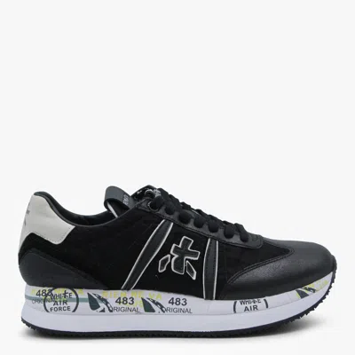 Premiata Casual Low Top Sneakers With Textured Sole In Black