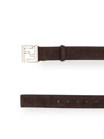 Fendi Men Squared Ff Suede Belt In Brown