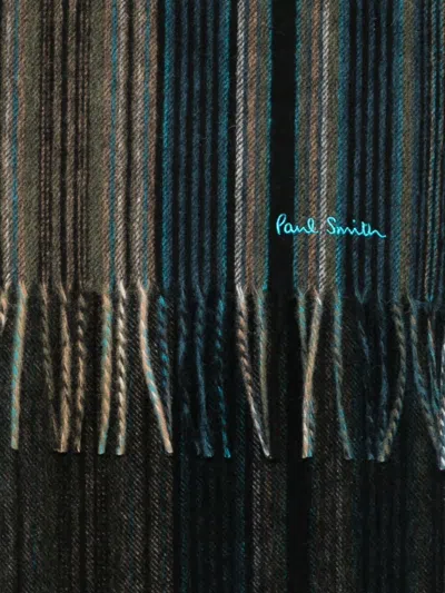 Paul Smith Striped Fringed Scarf In Multi