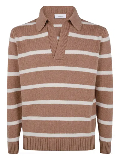 Lardini Striped Knit Polo Sweater For Men In Brown
