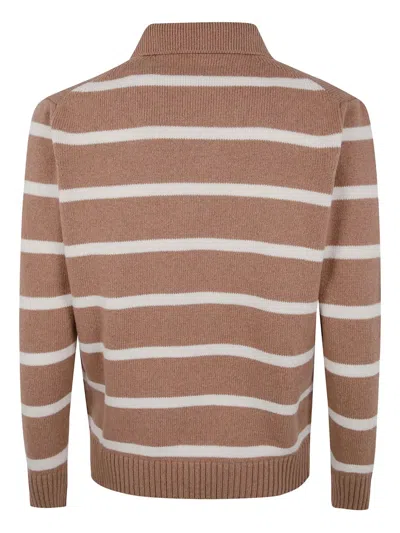 Lardini Striped Knit Polo Sweater For Men In Brown