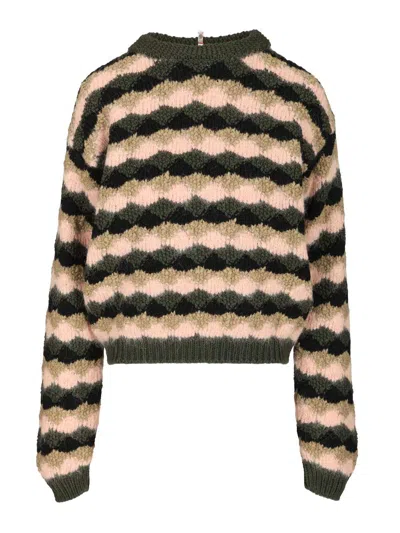 Moncler Striped Sweater In Wool And Alpaca Blend Knitwear Multicolor In Green