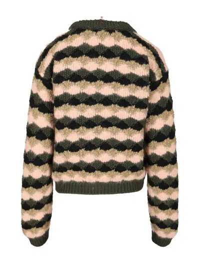 Moncler Striped Sweater In Wool And Alpaca Blend Knitwear Multicolor In Green