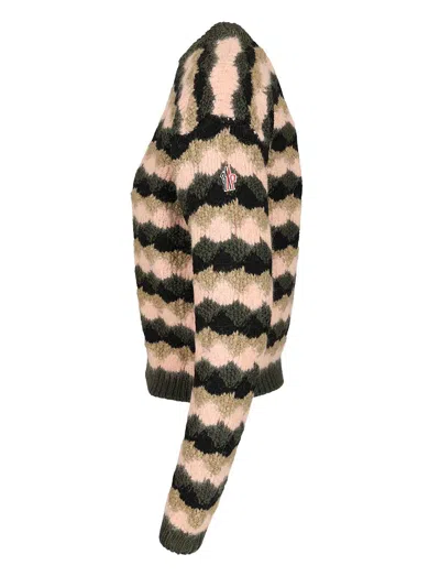 Moncler Striped Sweater In Wool And Alpaca Blend Knitwear Multicolor In Green