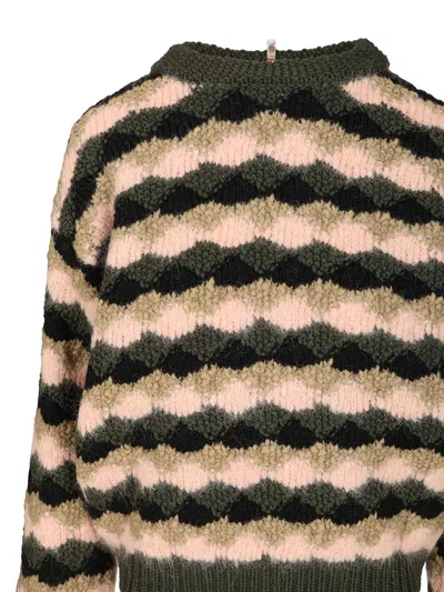 Moncler Striped Sweater In Wool And Alpaca Blend Knitwear Multicolor In Green