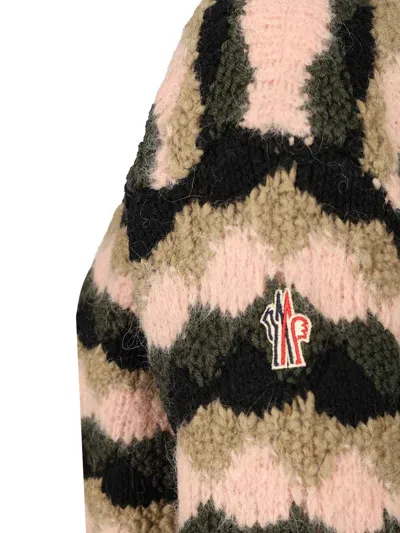 Moncler Striped Sweater In Wool And Alpaca Blend Knitwear Multicolor In Green