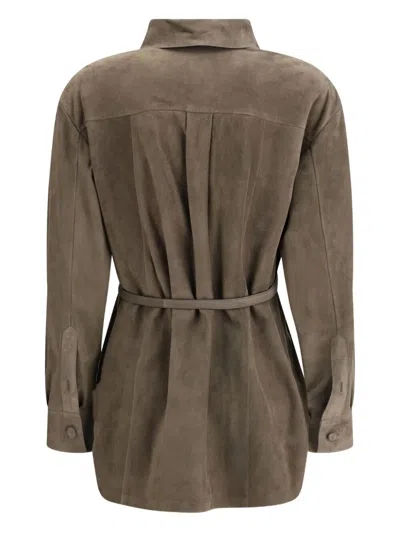 Fendi Suede Shirt With Belt In Brown