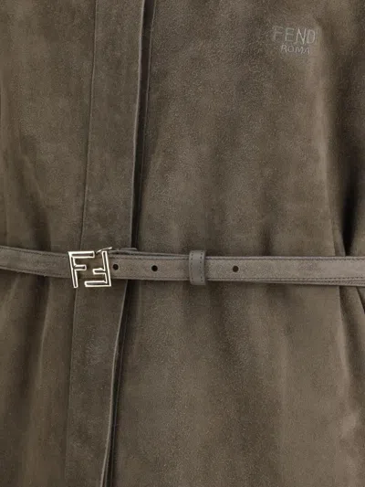 Fendi Suede Shirt With Belt In Brown