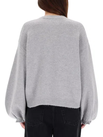 Rotate Birger Christensen Light Grey Sweater With Balloon Sleeves In Gray